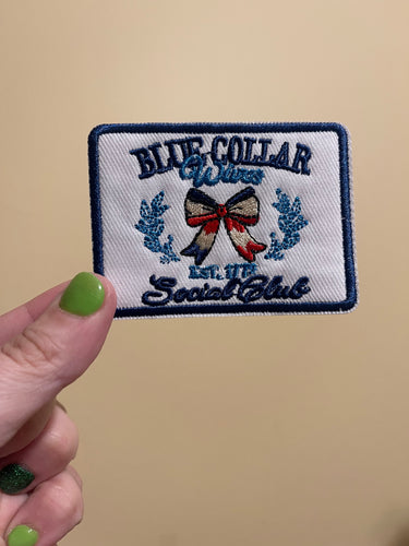 Blue collar wives social club trucker hat iron on patch