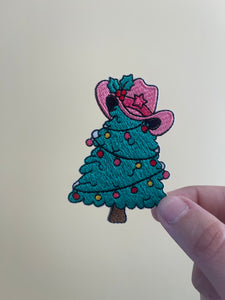 Christmas tree with cowboy hat trucker hat iron on patch