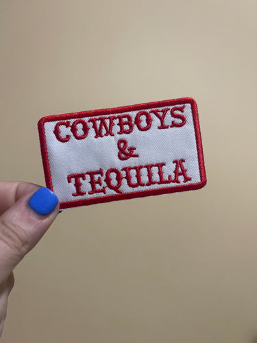 Cowboys & tequila (red) trucker hat iron on patch