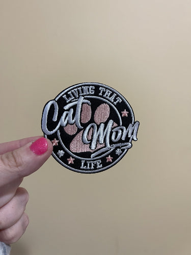 Cat mom. trucker hat iron on patch